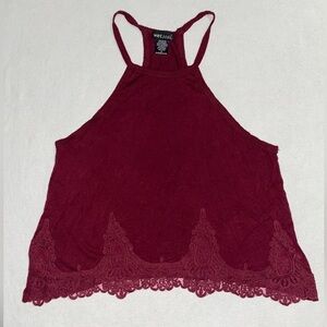 Red Lace High Neckline Tank Top